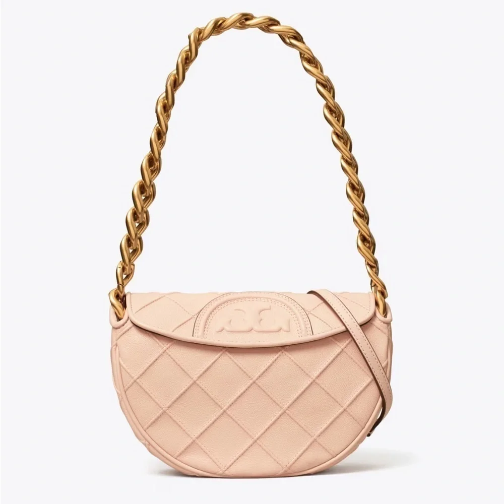 New Tory burch MINI FLEMING SOFT POLISHED-GRAIN CRESCENT BAG